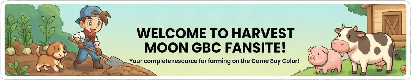 Welcome banner for the Harvest Moon GBC fansite.
