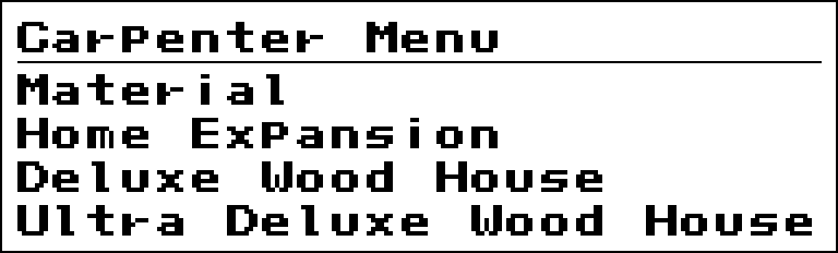 Carpenter menu in Harvest Moon GBC.