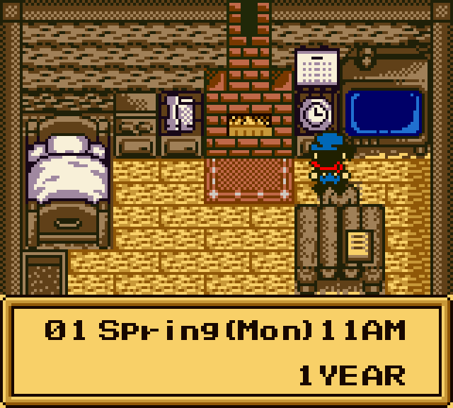 Date status screen in the player house in Harvest Moon GBC.