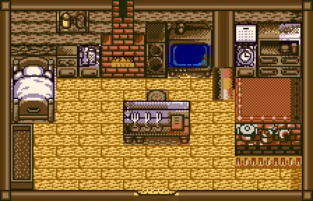 Deluxe Wood House interior in Harvest Moon GBC.
