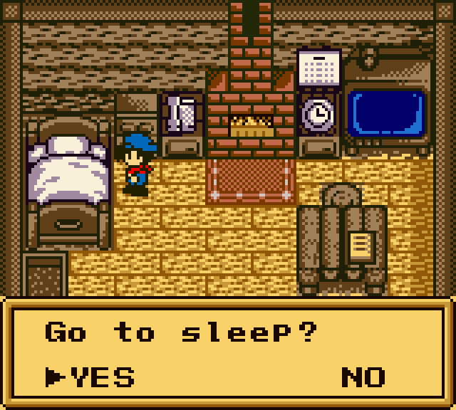 Go to sleep prompt in Harvest Moon GBC.
