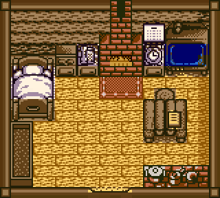 Wood House interior in Harvest Moon GBC.