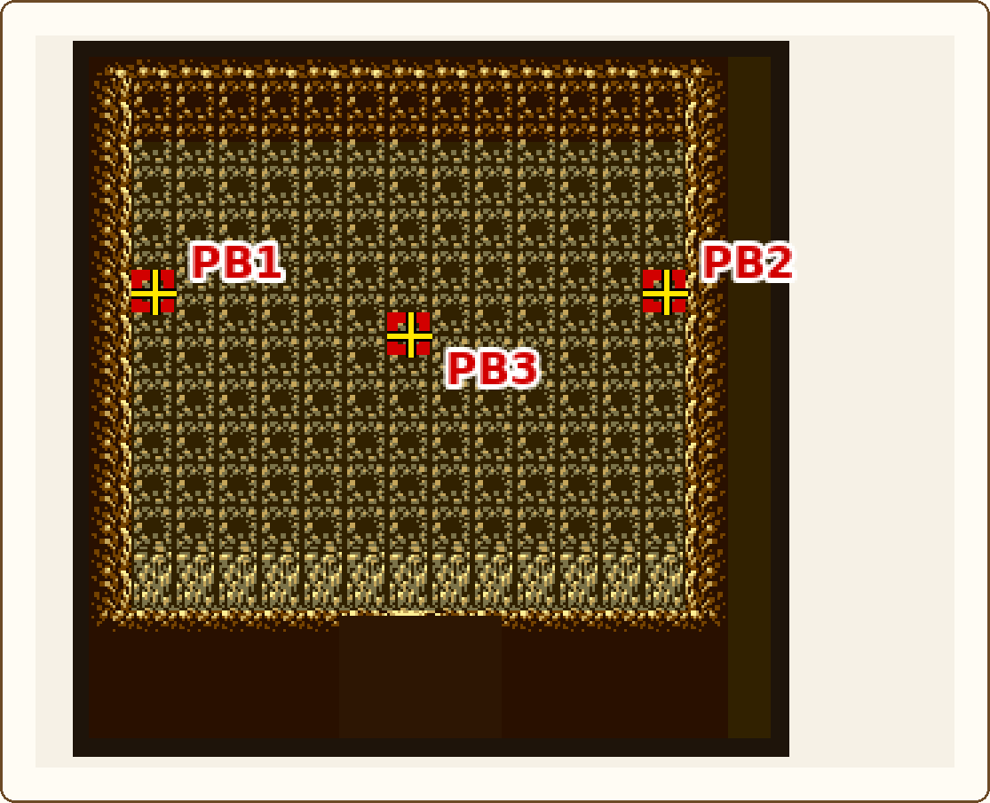 Cave room with PB1, PB2, and PB3 Power Berry blocks marked in English.
