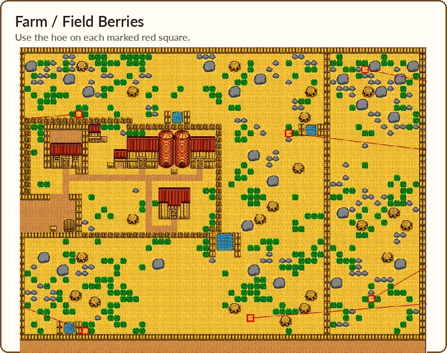 Power Berry farm markers for Harvest Moon GBC in English.