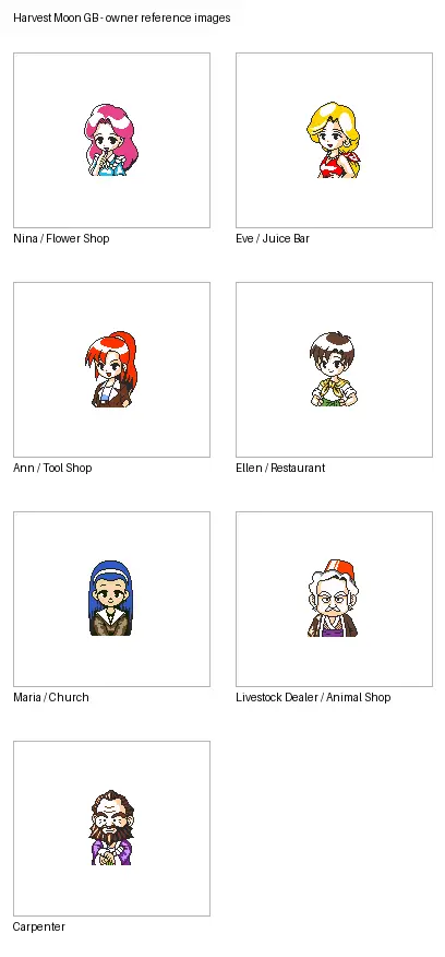 Shopkeeper portrait montage from Harvest Moon GBC.