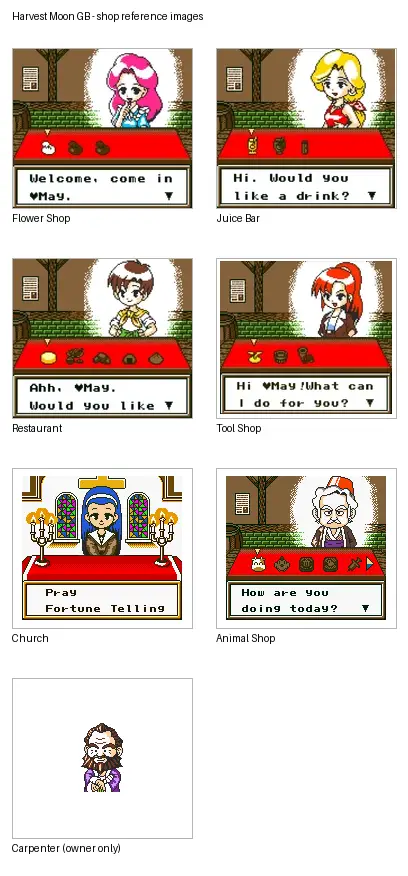 Town shop montage from Harvest Moon GBC.