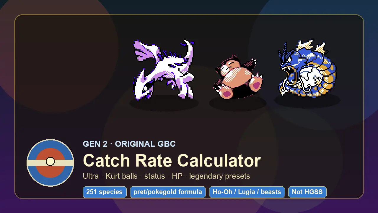 Pokemon Gold and Silver Catch Rate Calculator - Gen 2 Ball Odds Tool