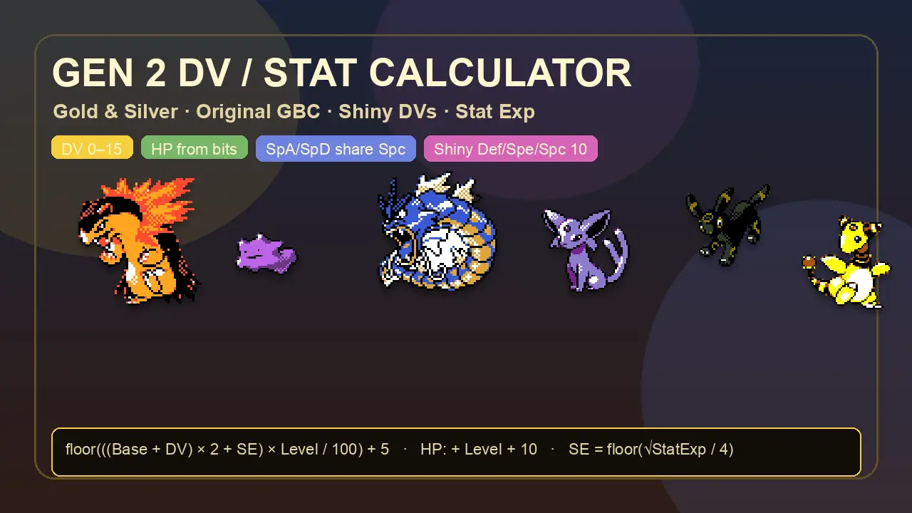 DV Stat Calculator Pokemon Gold and Silver - Gen 2 IV Tool & Shiny Check
