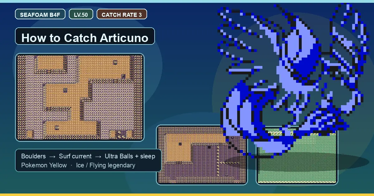 How to Catch Articuno in Pokemon Yellow - Seafoam B4F Guide