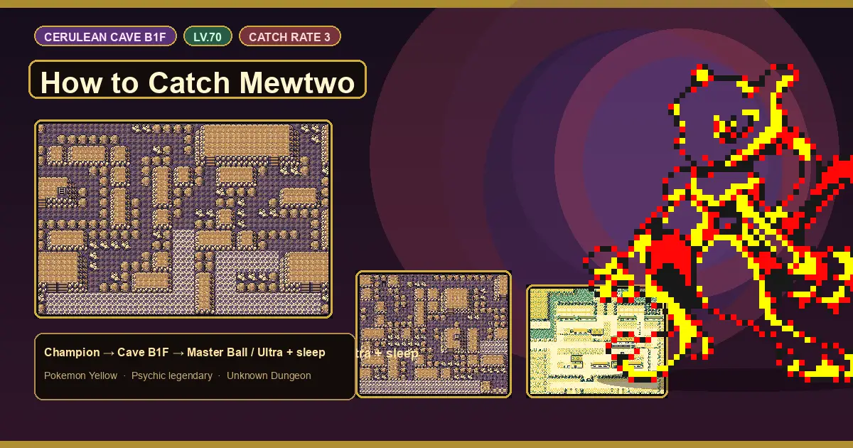 How to Catch Mewtwo in Pokemon Yellow - Cerulean Cave Guide