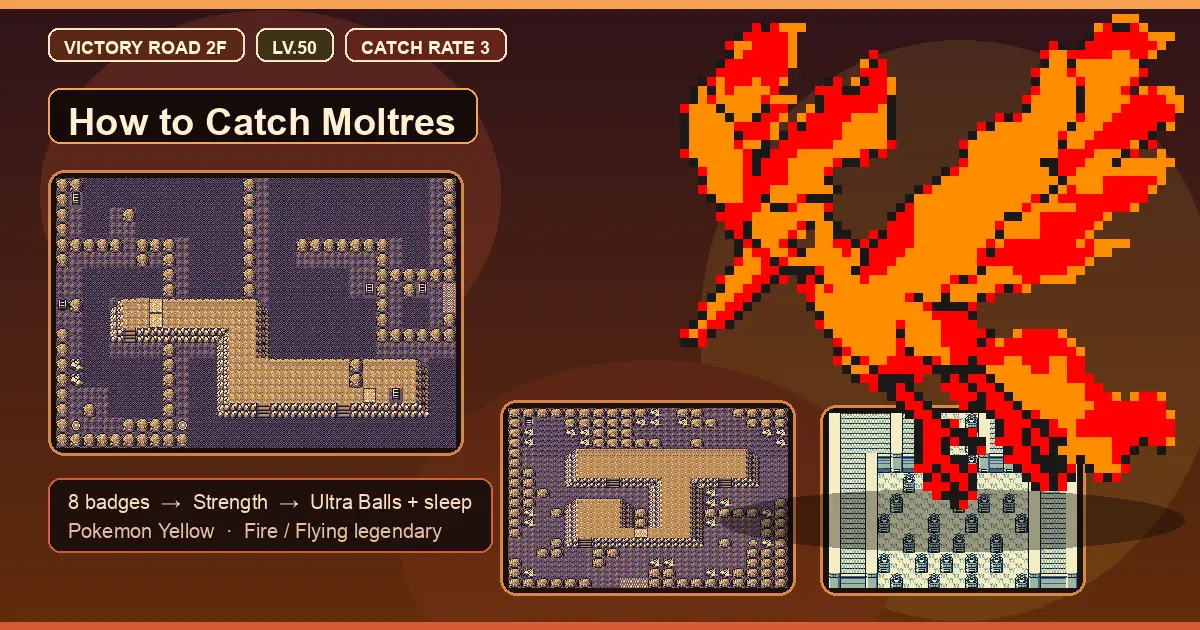 How to Catch Moltres in Pokemon Yellow - Victory Road 2F