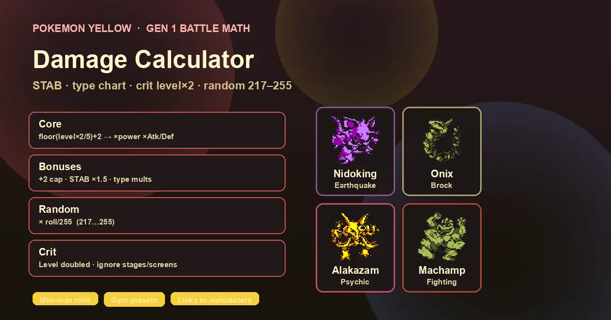 Pokemon Yellow Damage Calculator - Gen 1 Battle Tool