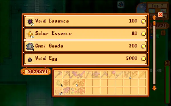 Buying Solar Essence from Krobus