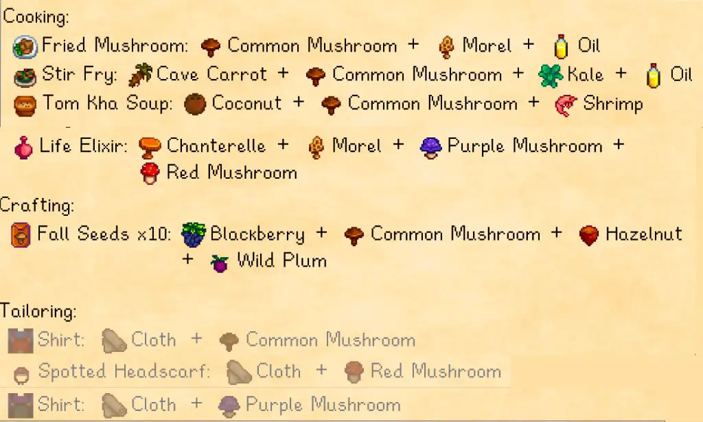 dishes made from different types of mushrooms
