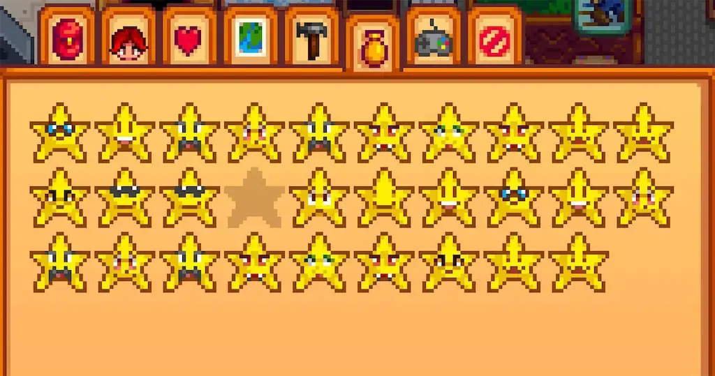 A screenshot of the achievements tab in Stardew Valley.