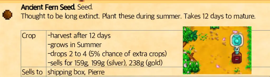 A screenshot of ancient seeds in Stardew Valley