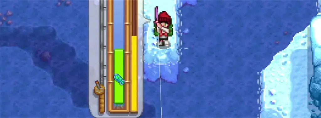 A screenshot of fishing in Stardew Valley