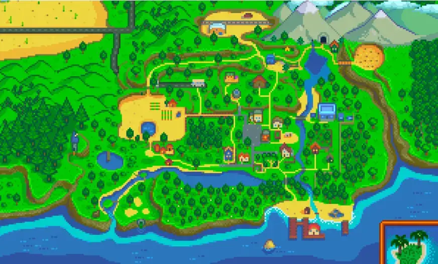 A map of Ginger Island in Stardew Valley