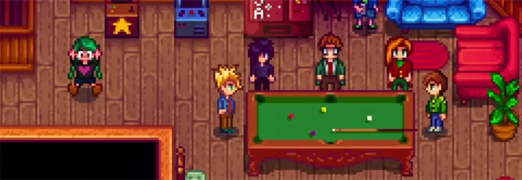 Multiple men gathered for a group 10-heart event in Stardew Valley