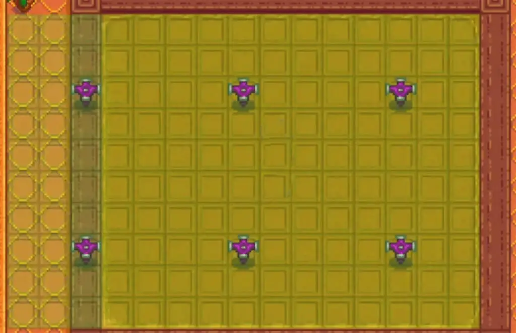 A layout of the greenhouse with 6 Iridium Sprinklers