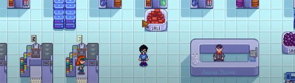A screenshot of a character joining JojaMart in Stardew Valley