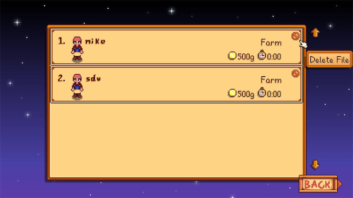 Delete file option in the load menu