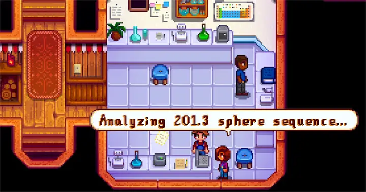 Maru and the player working on a math problem in the Carpenter's Shop