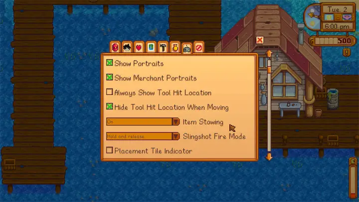 A screenshot of the options menu in Stardew Valley