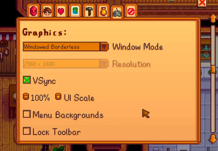 stardew valley menu options