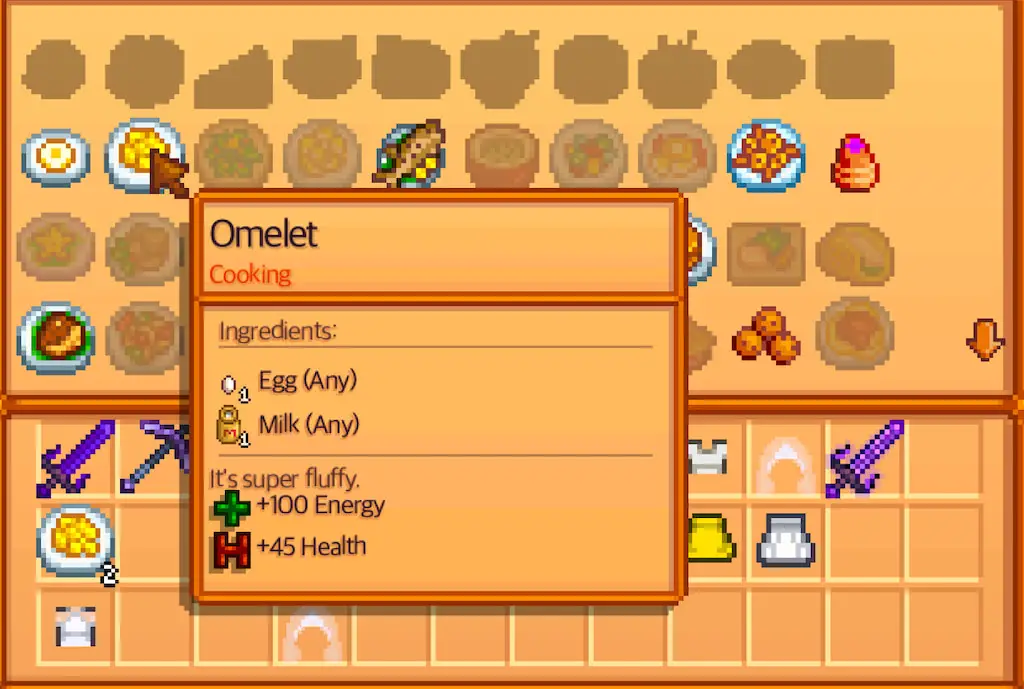 A picture of Stardew Valley Omelet Cooking