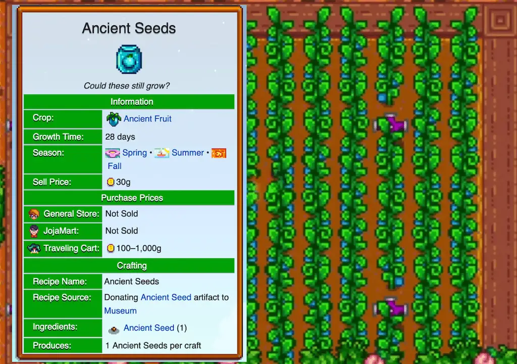 A screenshot of ancient fruit in Stardew Valley