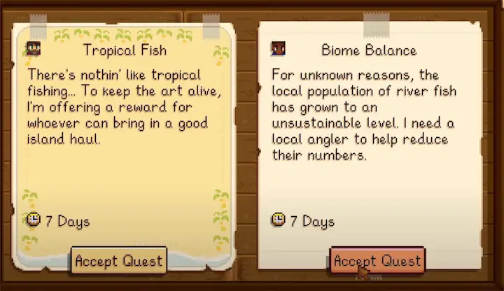 Image of the commission board with the Biome Balance quest highlighted