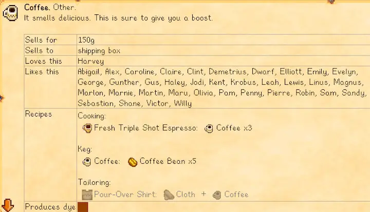 Coffee in Stardew Valley