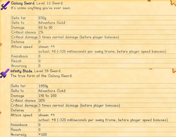 Comparing Tempered Galaxy Sword, Infinity Blade, and Galaxy Sword