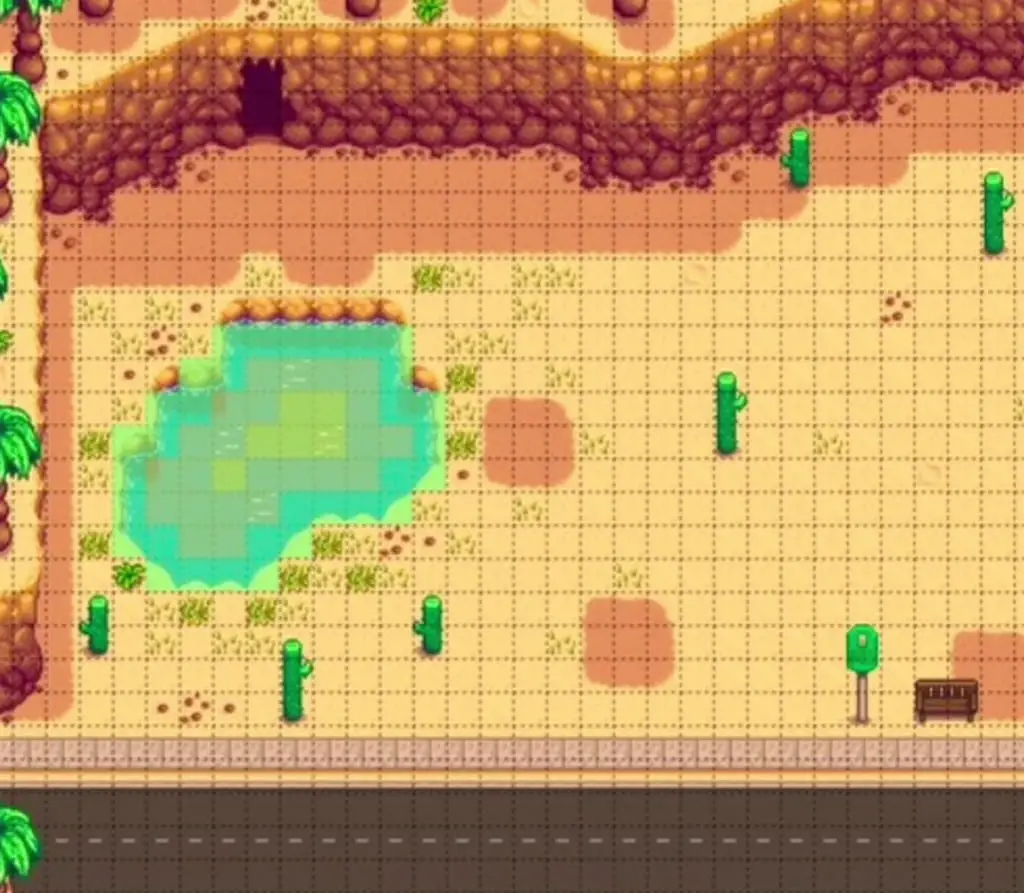 A fishing spot at the Desert in Stardew Valley