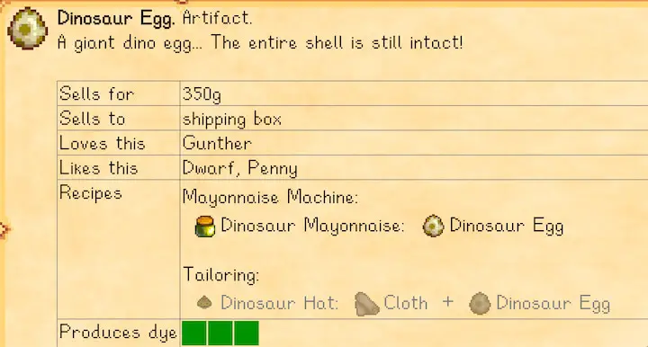 Image of a Dinosaur Egg in Stardew Valley