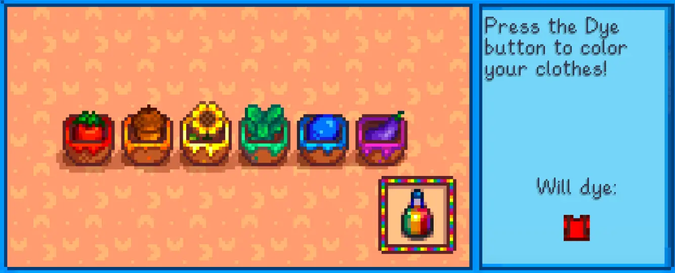 Dyeing clothes in Stardew Valley