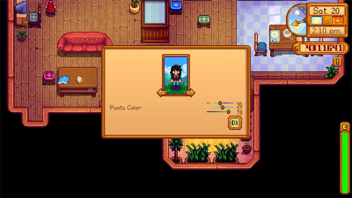 An example of dyeing clothes in Stardew Valley Expanded