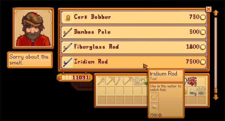 Fishing rod in Stardew Valley game