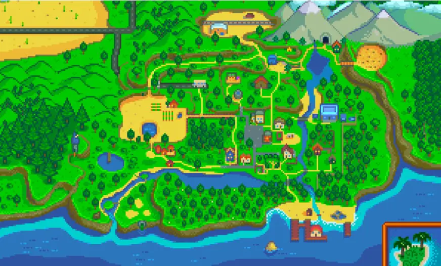 A map of Ginger Island in Stardew Valley