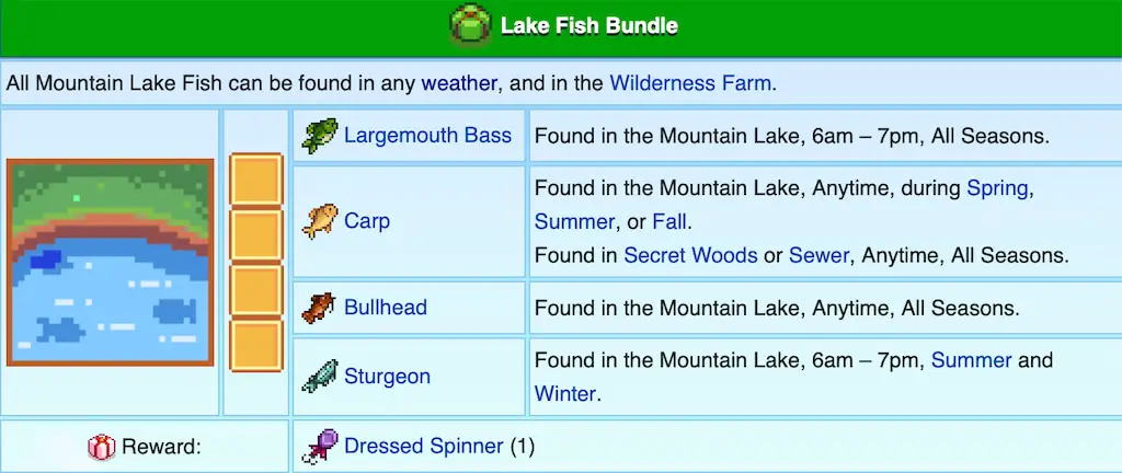 Fish needed for the Lake Fish Bundle