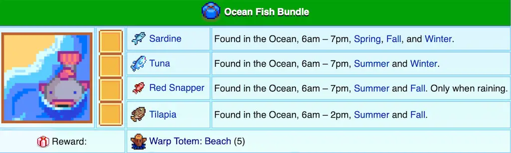 Fish needed for the Ocean Fish Bundle