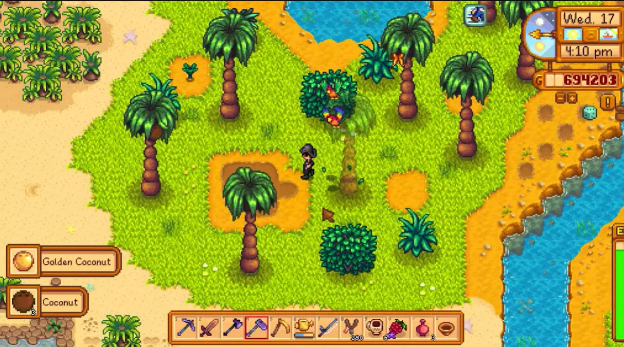 A screenshot of the player panning for Snake Vertebrae in Stardew Valley