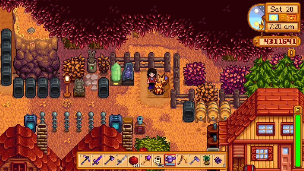 A player petting their cat in Stardew Valley