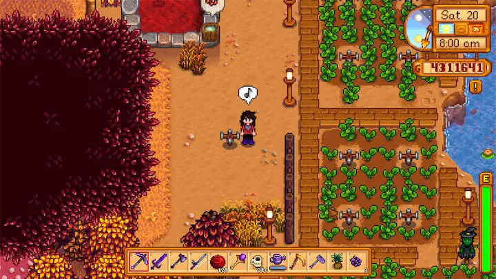 A picture of a player placing the Quality Sprinkler on the ground in Stardew Valley