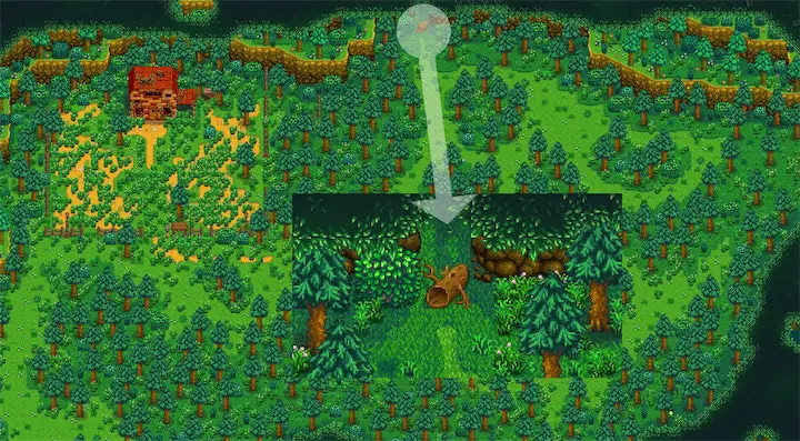 Image of the entrance to the Secret Woods in Stardew Valley Expanded