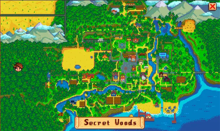 Map showing the location of Secret Woods in Stardew Valley Expanded mod