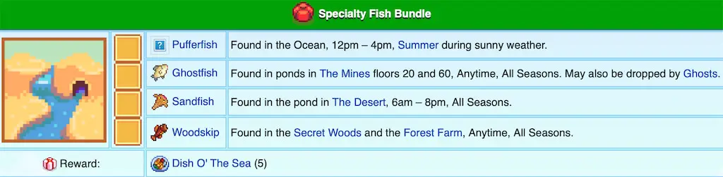 Fish needed for the Specialty Fish Bundle