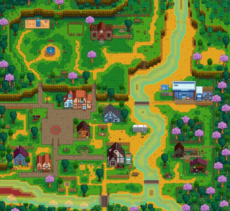 A fishing spot at the Town River in Stardew Valley