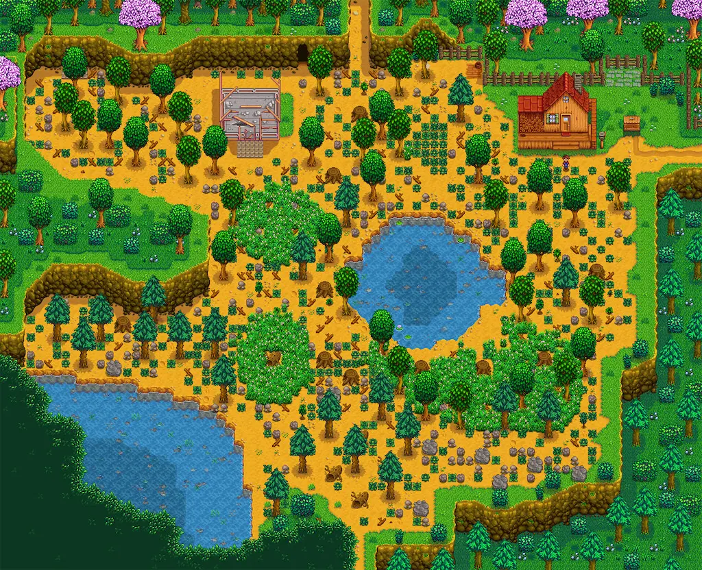 A screenshot of the Wilderness Farm in Stardew Valley